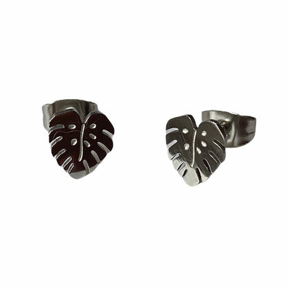 Monstera Leaf Earring Studs Silver