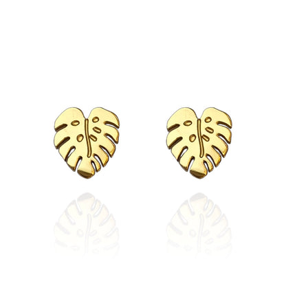 Monstera Leaf Earring Studs Gold