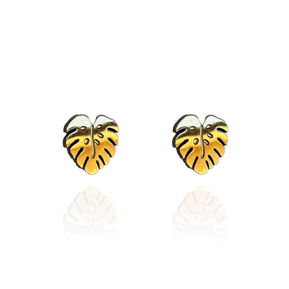 Monstera Leaf Earring Studs Gold