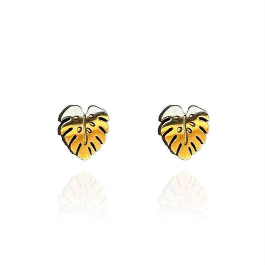 Monstera Leaf Earring Studs Gold