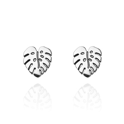 Monstera Leaf Earring Studs Silver