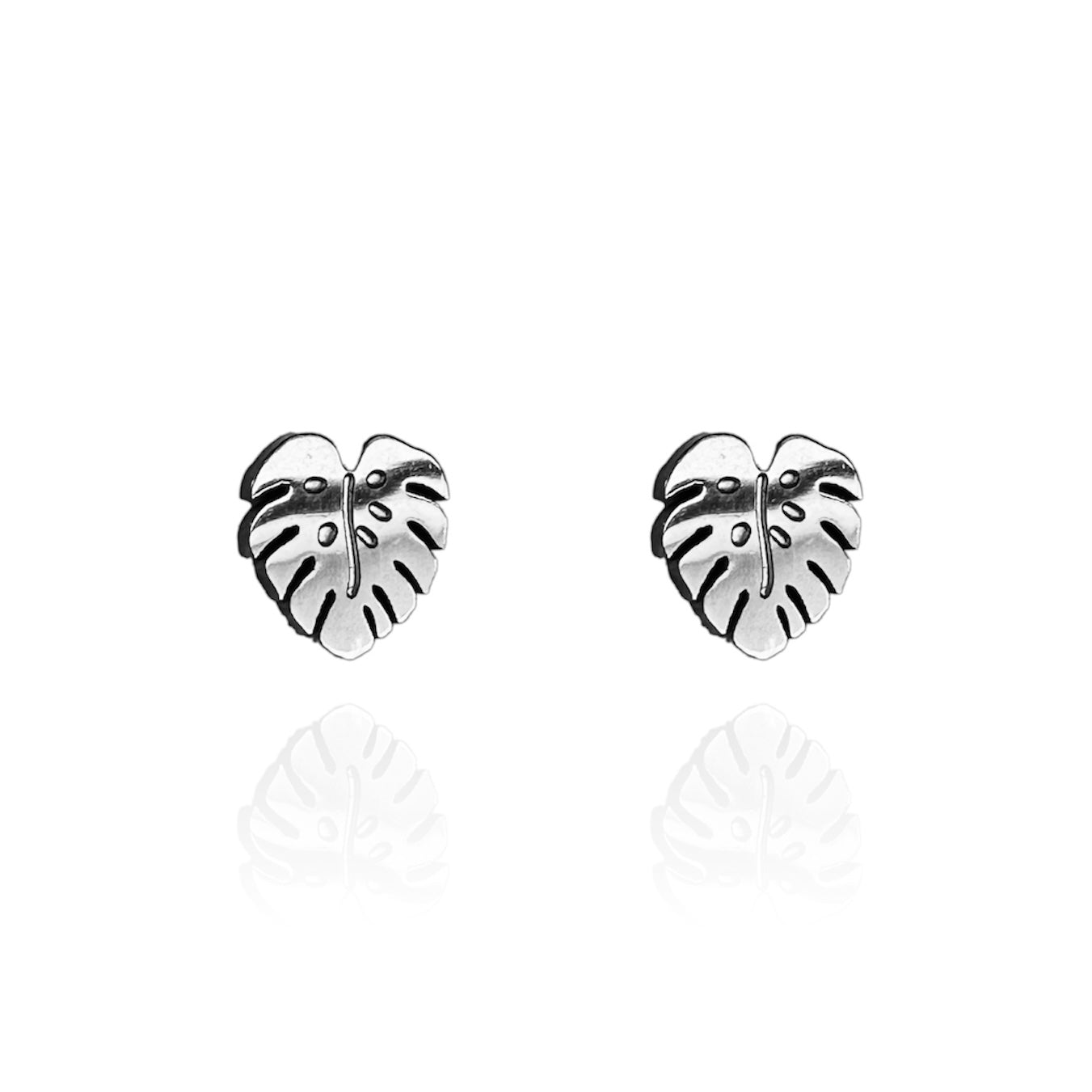 Monstera Leaf Earring Studs Silver