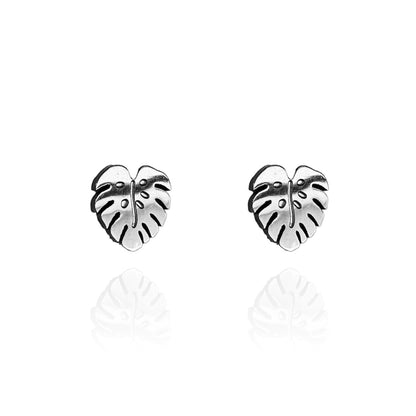 Monstera Leaf Earring Studs Silver