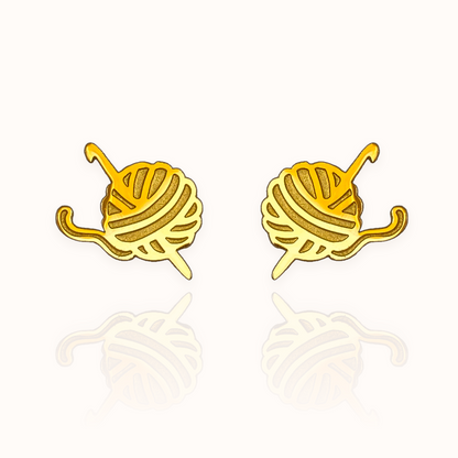 Crochet Hook and Yarn Earring Studs Gold