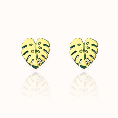 Monstera Leaf Earring Studs Gold