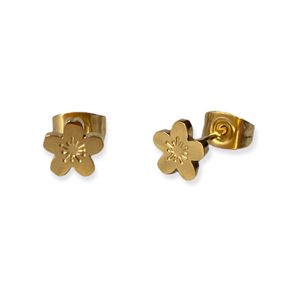 Cherry Blossom Sakura Earring Studs Gold