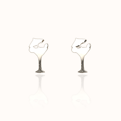 Cocktail Glass Earring Studs Silver
