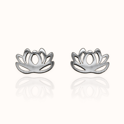 Lotus Flower Earring Studs Silver