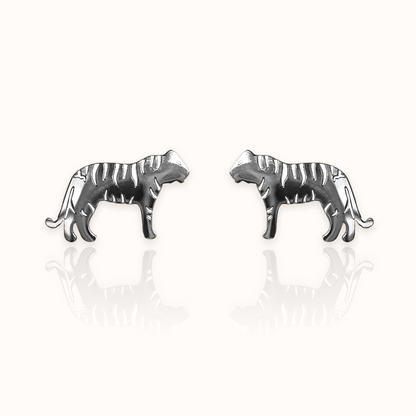 Tiger Earring Studs Silver