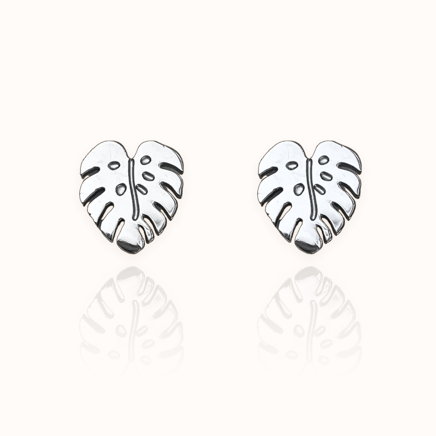 Monstera Leaf Earring Studs Silver