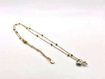 Satellite chain necklace with natural pearl and heart charm