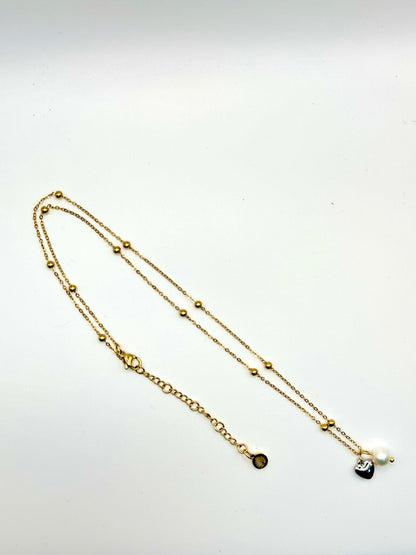 Satellite chain necklace with natural pearl and heart charm