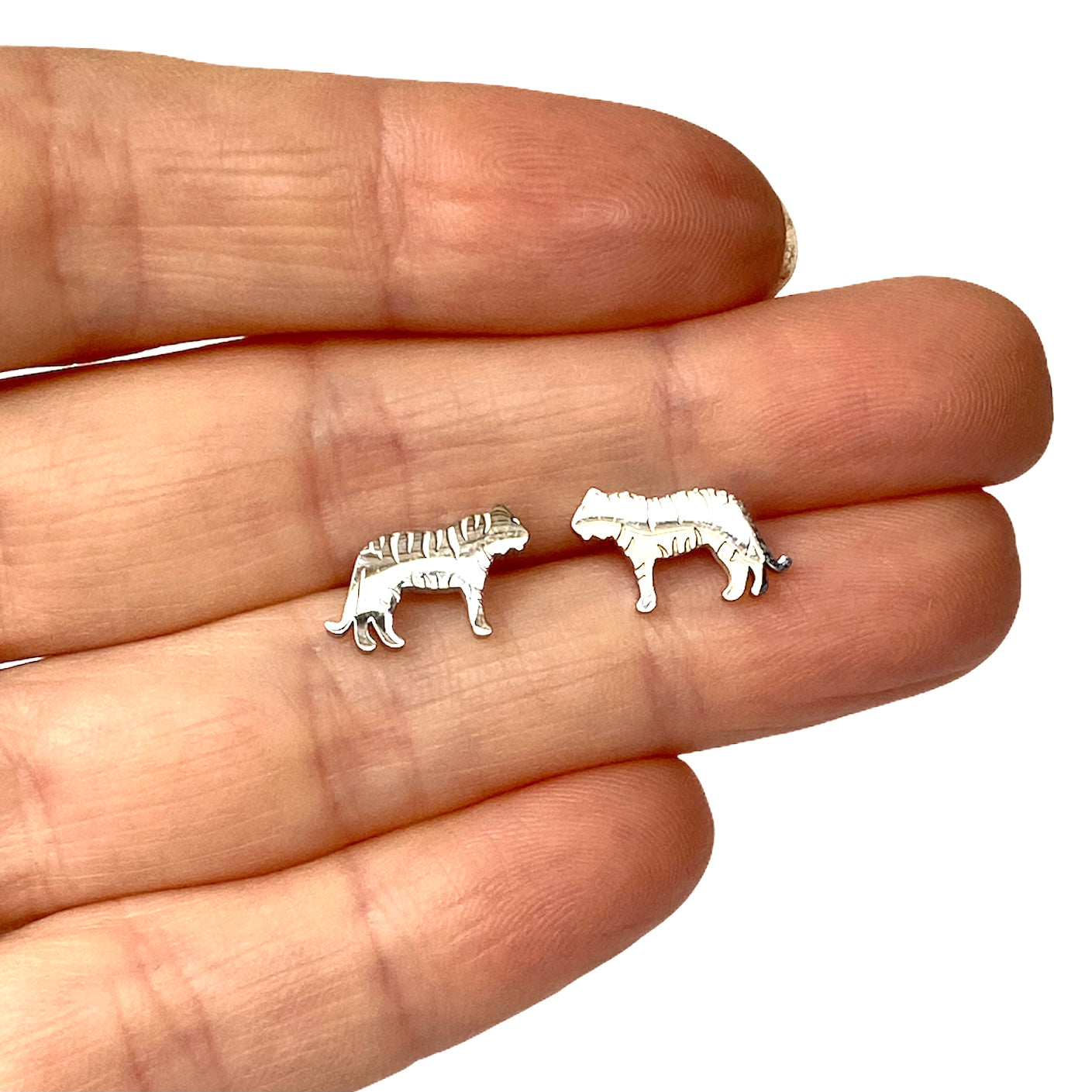 Tiger Earring Studs Silver