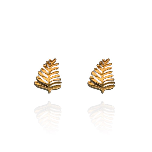 Fern Leaf Earring Studs Gold